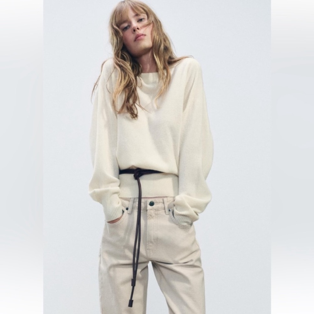 COPY. Zara Super Soft Ivory Crew Neck Sweater NWOT M Oversized Bloggers Fave